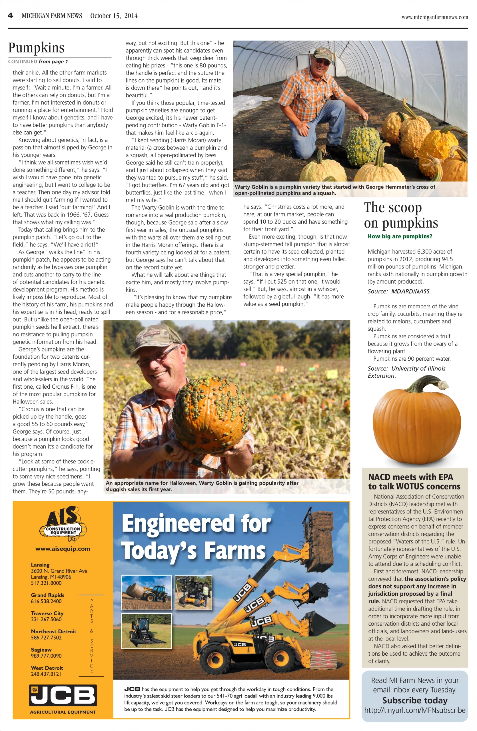 newspaper clipping of article from Michigan Farm News 2014