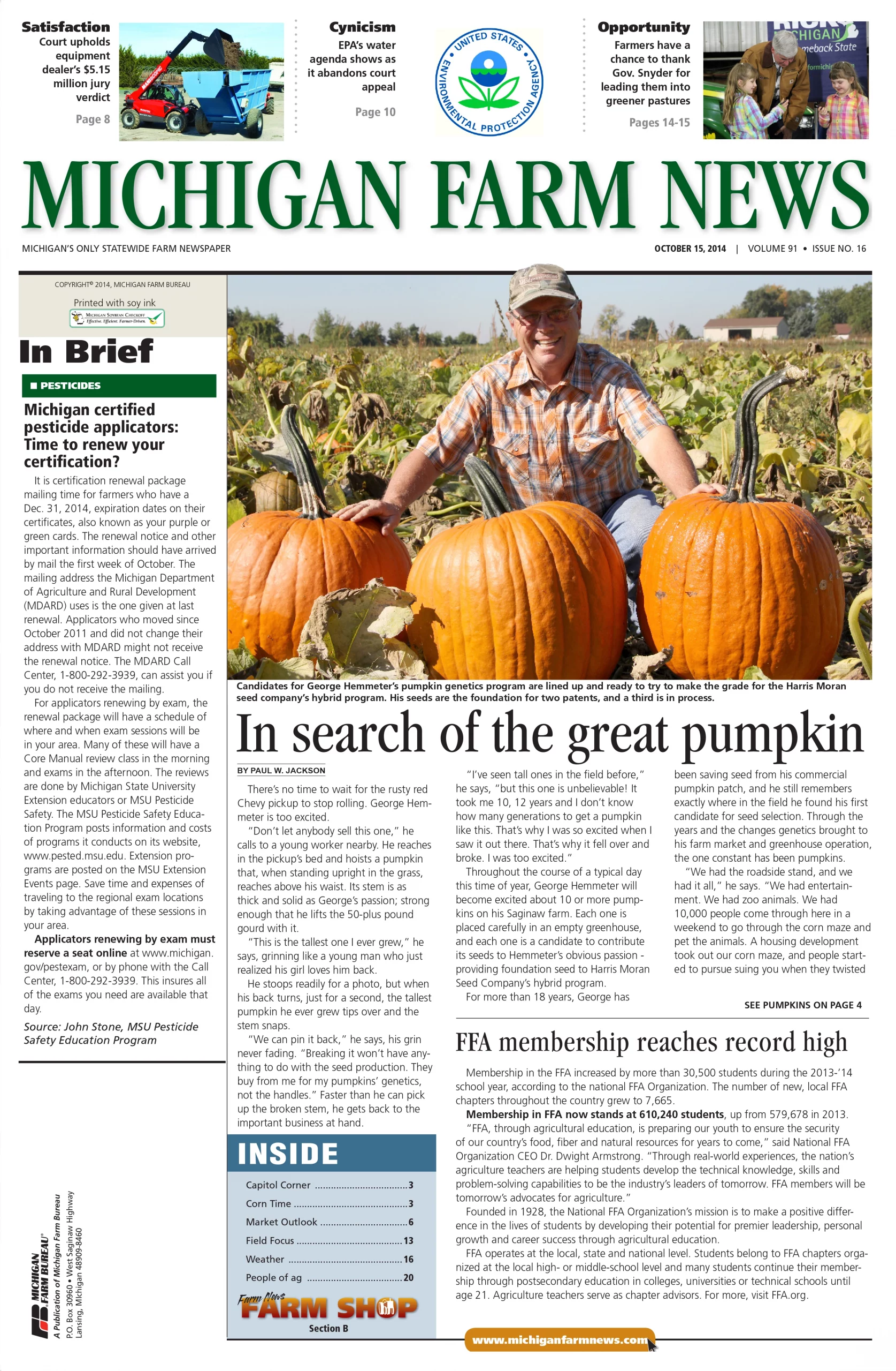 News paper Clipping of Michigan Farm News from 2014